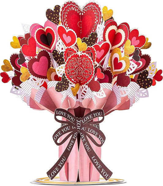 Paper Love HugePop 3D Heart Bouquet Pop Up Card, with Detachable Paper Flower Bouquet, For Birthday, All Occasions - Jumbo 10" x 14" Cards - Includes Envelope and Note Tag