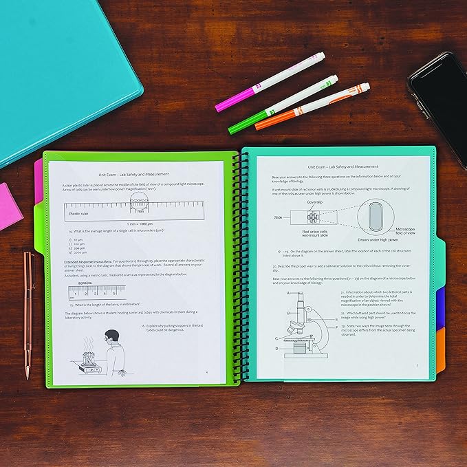 Samsill 10 Pocket Spiral Project Folder Organizer with 5 Dividers, Zipper Pouch, Customizable Front Cover, Erasable Write On Tabs in Fashion Colors, Plastic Folders with Pockets, 2 Pack