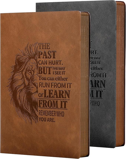 2 Pack A5 Lined Journal for Men Soft Cover Journals for Writing with 256 Pages Vintage Lion Journaling Notebooks (Brown and Black, A5)