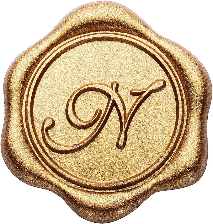 Yoption Initial N Wax Seal Stickers, 50 Pack Antique Gold Self Adhesive Envelope Seal Stickers for Wedding Party Birthday Christmas (N)