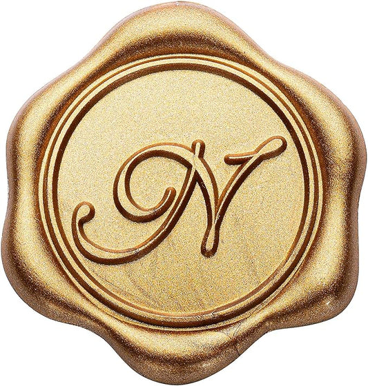 Yoption Initial N Wax Seal Stickers, 50 Pack Antique Gold Self Adhesive Envelope Seal Stickers for Wedding Party Birthday Christmas (N)