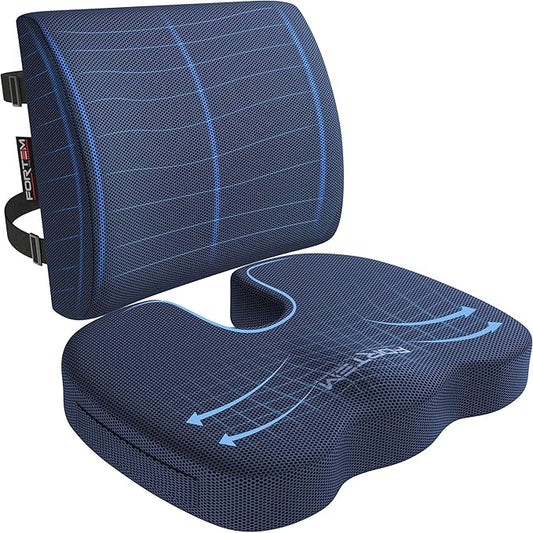 FORTEM Seat Cushion and Lumbar Support for Office Chair, Desk Chair Cushion, Memory Foam Office Chair Cushion, Non Slip Sitting and Back Pillow for Gaming, Car Seat Cushion, Chair Pad