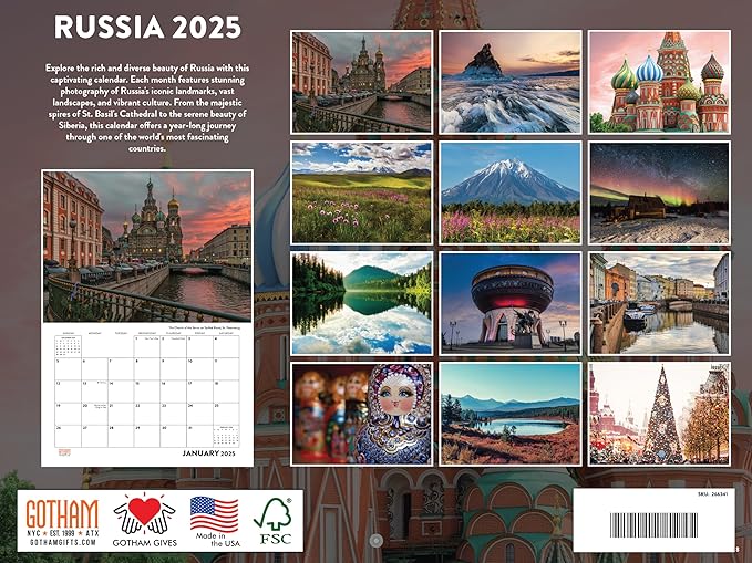 Russia Calendar 2025 Monthly Wall Calender 12 Month | American Made In The USA