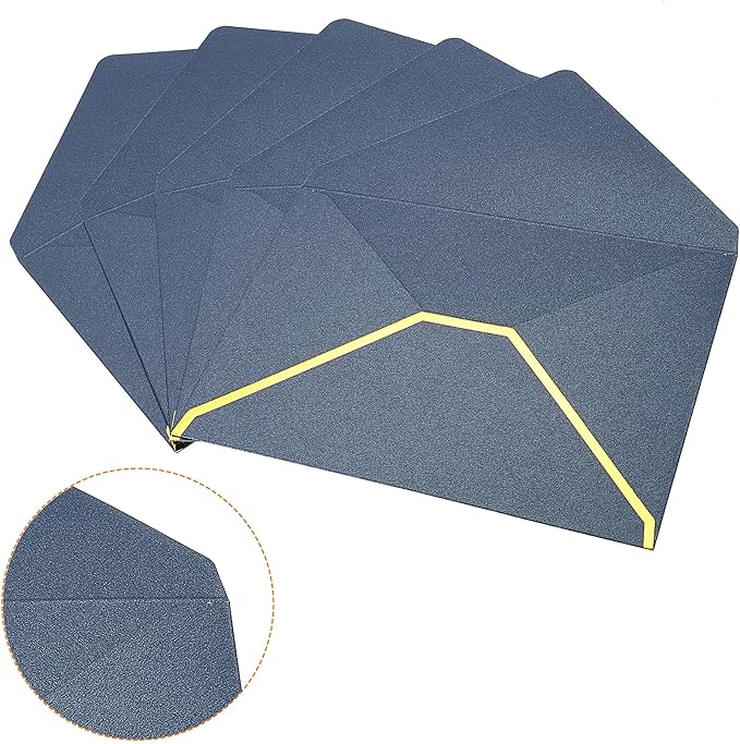 PATIKIL V Flap Envelopes, 10 Pack 7 x 5'' Luxury Style Gold Border Greeting Card Envelope for Invitations Weddings, Blue