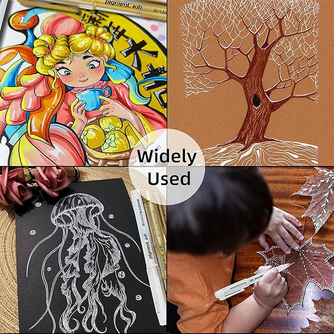 3 Colors Gel Pen Set, 6 Pack, 0.7mm Extra Fine Point,White,Gold and Silver Gel Ink Pens for Artists,White Pens for Black Paper,Artists Drawing,Journaling, Coloring ﻿ ﻿