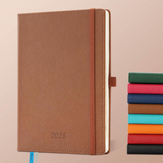 Weekly Monthly 2026 Planner (Jan.26-Dec.26),8.5"x6.5",12 Months Agenda Plan with Month Tabs & Pocket,Expenses/Note Pages, Appointment Book Calendar with Hardcover Vegan Leather Cover,Brown