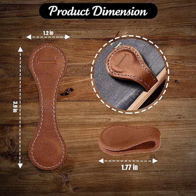 Personalized Leather Magnetic Bookmarks (1 Pack) Vintage Custom Engraved Initial ID Identification Book Marker Clip Gift for Book Lover Avid Readers (Letter I, Light Brown)