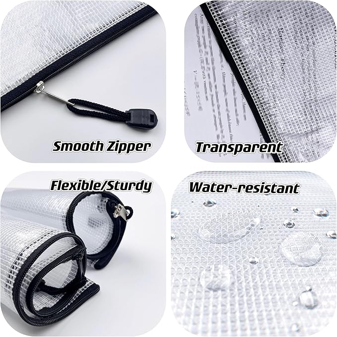 Oaimyy-B8, Mesh Zipper Pouch Document Folders Bag Plastic Zip File Folders for School Office Supplies, Travel, Puzzle Bags,Organizing Storage-Black,6 Pcs