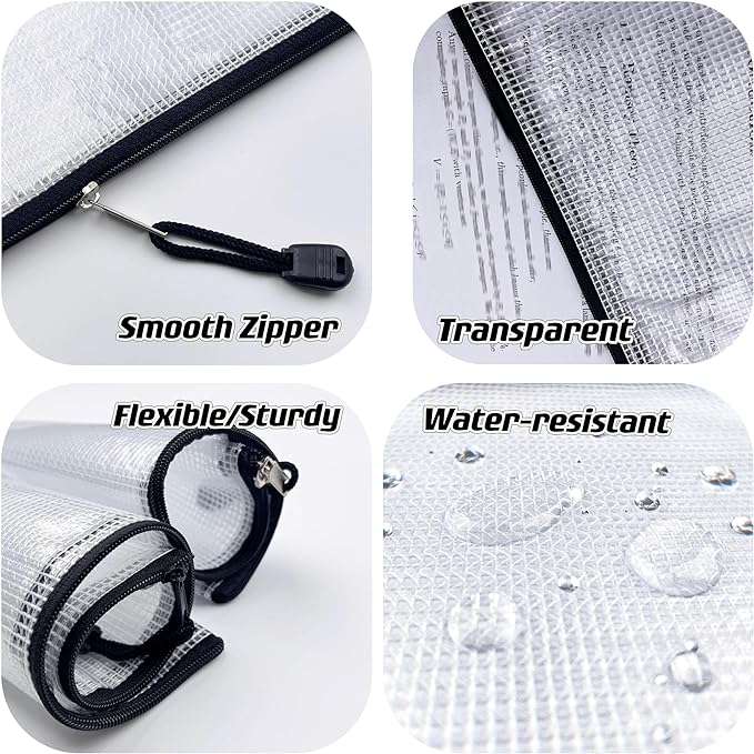 Oaimyy-A3(12.5"x 17.5"), Mesh Zipper Pouch Document Folders Bag Plastic Zip File Folders for School Office Supplies, Travel, Organizing Storage-Black,6 Pcs