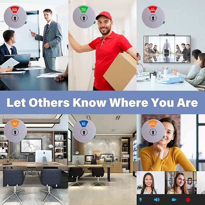 Out Of Office Sign for Door, 6 Options Status Private Sign, In a Meeting, Do Not Disturb, Working Remotely, In Out Sign Available and Away