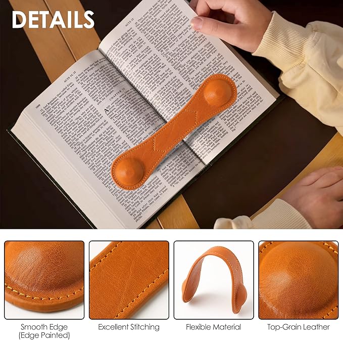 KINIVA Leather Weighted Bookmarks Book Weight Page Holder for Reading,Book Open Holder for Kids Adult,Gifts for Reader (01 Weighted Bookmark+13 Ribbon Bookmark Camel)