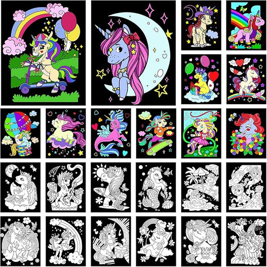 Zhanmai 48 Pcs Little Horse Velvet Coloring Posters for Kids Fuzzy Felt Coloring Sheets Pages DIY Craft Project for Adults Family Time to Color and Share