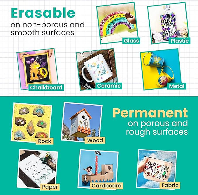 Chalkola Liquid Chalk Markers Erasable (10 Pack) w/Gold & Silver - Washable Paint Chalk Pens for Chalkboard Signs, Blackboard, Car Window, Bistro, Glass, Board - Neon Wet Wipe 6mm Reversible Bold Tip