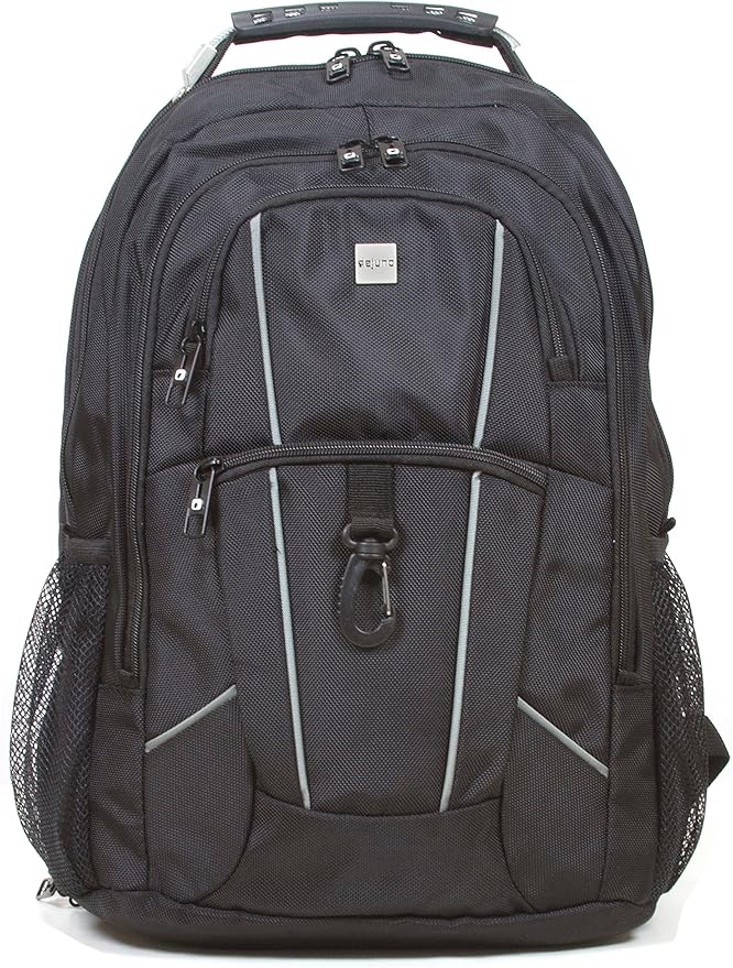 Dejuno Commuter Backpack Checkpoint-Friendly Laptop Pocket, Black, 15.6-Inch