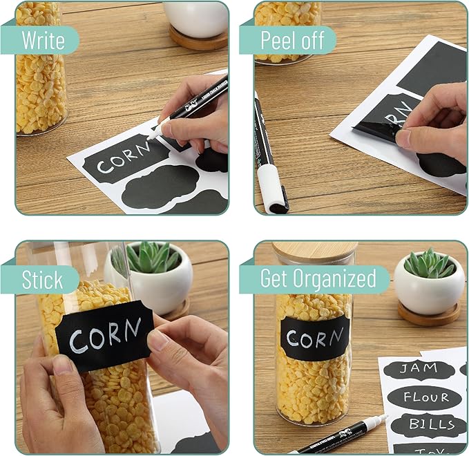 Mr. Pen- Chalkboard Labels, 500 pcs, Assorted Shapes, White Chalk Marker and Small Towel, Labels for Storage Bins and Jars