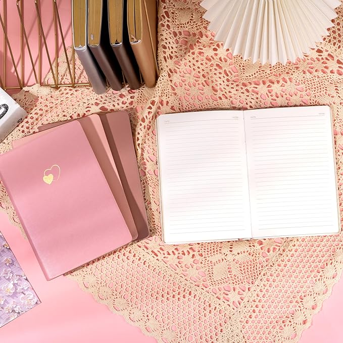 CAGIE Lined Journal Notebook for Women and Girls 256 Pages Cute Diary with Heart-Shaped Leather Journals for Writing A5 Soft Cover Notebooks for Work School (Pink Gradient, A5)