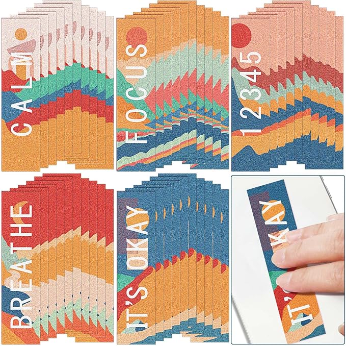 80 Pcs Anxiety Sensory Stickers with Inspirational Quotes Calm Textured Strips Relief Mental Health Stickers School Office Adhesive Sensory Tape Anti Stress Toys for Adults Teens (Stylish)