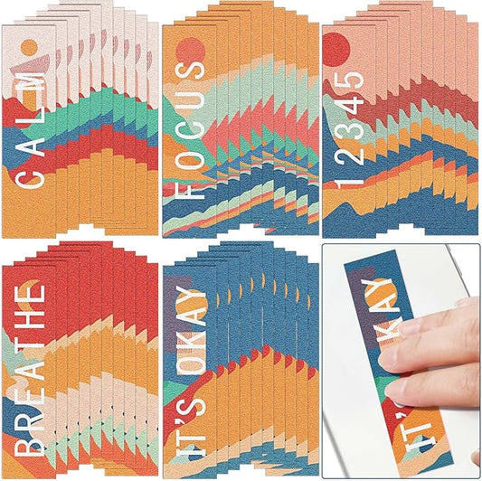 80 Pcs Anxiety Sensory Stickers with Inspirational Quotes Calm Textured Strips Relief Mental Health Stickers School Office Adhesive Sensory Tape Anti Stress Toys for Adults Teens (Stylish)