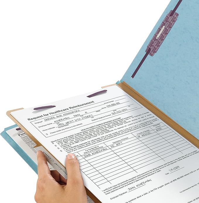 Smead Pressboard Classification File Folder with SafeSHIELD Fasteners, 1 Divider, 2" Expansion, Legal Size, Blue, 10 per Box (18730)