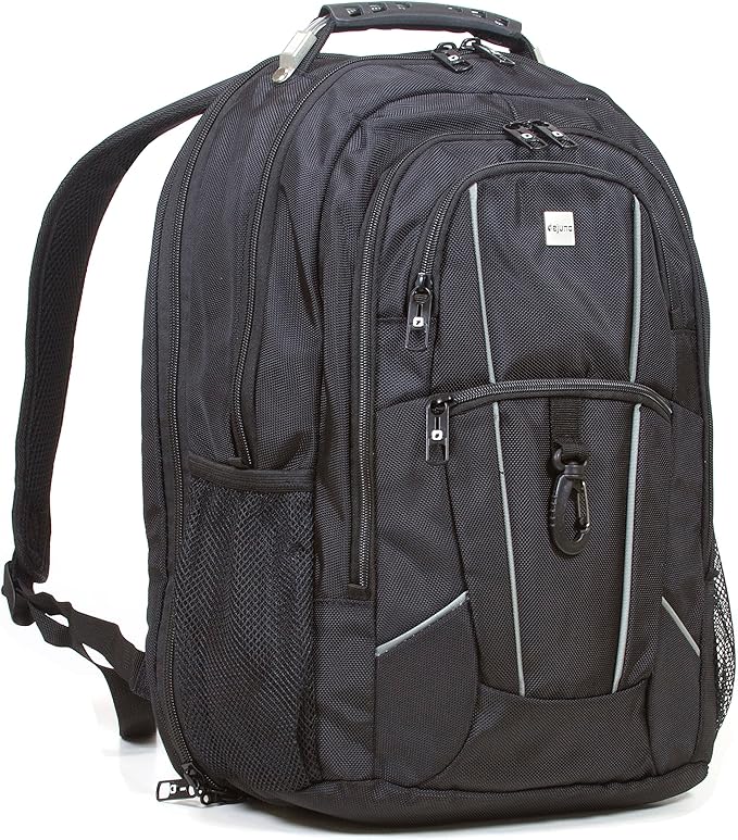 Dejuno Commuter Backpack Checkpoint-Friendly Laptop Pocket, Black, 15.6-Inch