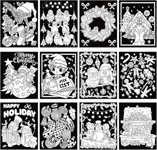 Zhanmai 48 Pcs Christmas Velvet Coloring Posters for Kids - Felt & Fuzzy Coloring Sheets DIY Craft Project