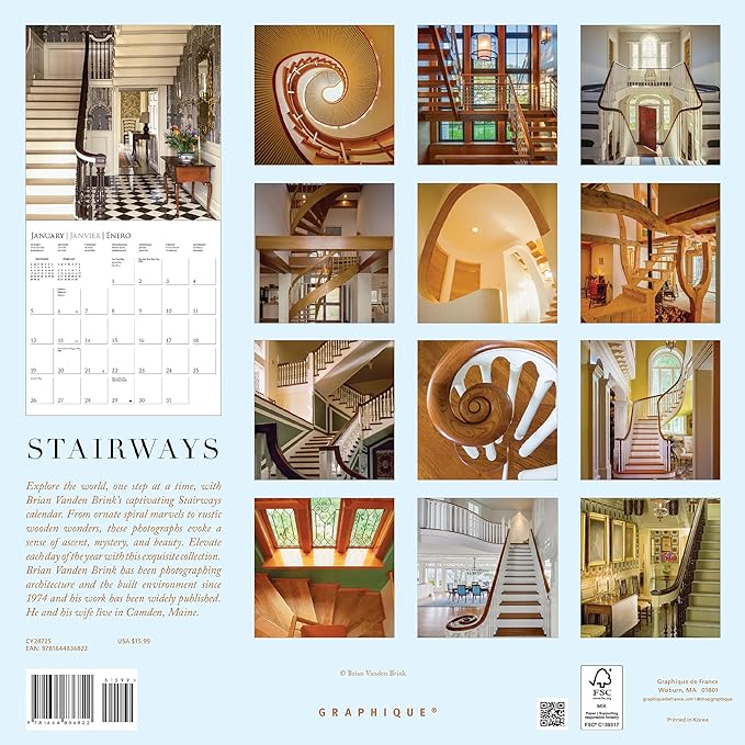 Graphique 2025 Stairways Wall Calendar | 12” x 12” | Thick Paper | Home & Office Organizer | Large Monthly Grid | 3 Languages & Marked Holidays | 4 Month Preview Page for 2026