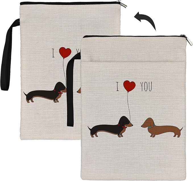 Dachshund Book Sleeve,Dachshund I Love You Book Sleeve Book Covers Book Protector Pouch with Zipper,Book Sleeve Gifts for Book Lovers Readers,Book Cover for Paperback 9.4x12.1 Inch