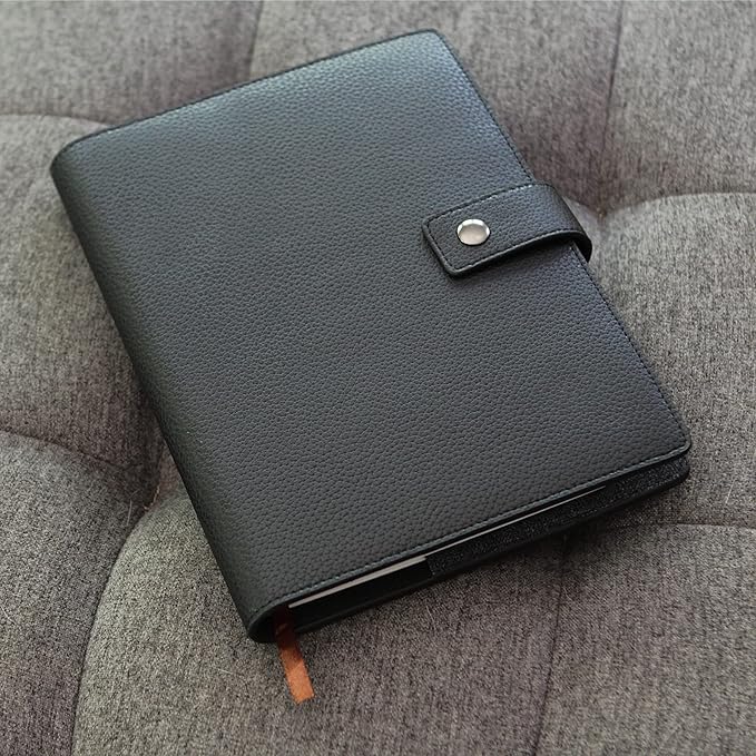 CASE ELEGANCE Black Full Grain Premium Leather Refillable Journal Cover with A5 Lined Notebook - Scratch-Proof DURA-Leather