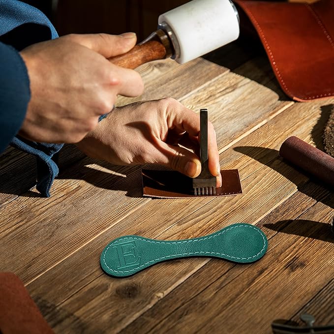 Personalized Leather Magnetic Bookmarks (1 Pack) Vintage Custom Engraved Initial ID Identification Book Marker Clip Gift for Book Lover Avid Readers (Letter E, Green)