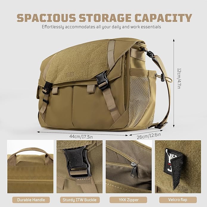 Crossbody Bag for Men and Women, Tactical Style Shoulder Bags, Laptop Messenger Bag Satchel Briefcase, for Work Travel Outdoor - Brown