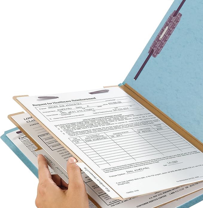 Smead Pressboard Classification File Folder with SafeSHIELD Fasteners, 2 Dividers, 2" Expansion, Legal Size, Blue, 10 per Box (19030) (Pack of 5)