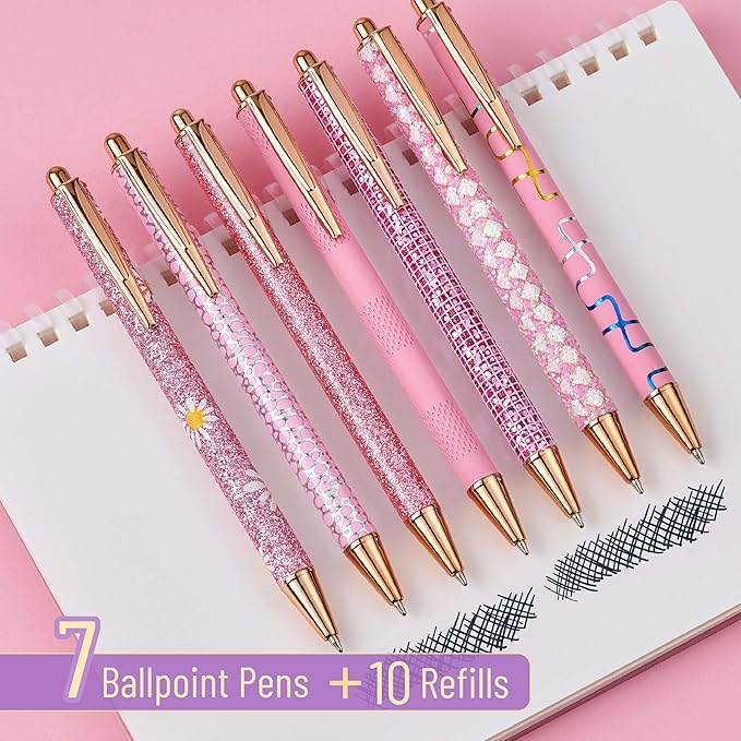 Mr. Pen- Fancy Pens for Women, Pink Paradise, 7 Black Ink Ballpoint Pens with 10 Refills, 1.0mm, Cute Pens for Journaling, Easter Gift