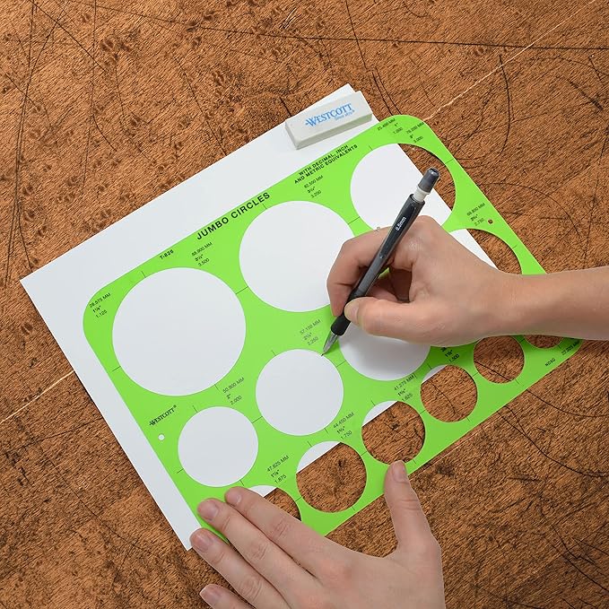 Westcott T-826 Jumbo Circles Template, Plastic Shape Template Tool, 8.75 by 11.5 in
