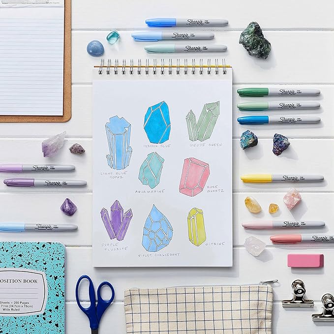 Sharpie Permanent Markers, Fine Point, Featuring Mystic Gem Color Markers, Assorted, 24 Count