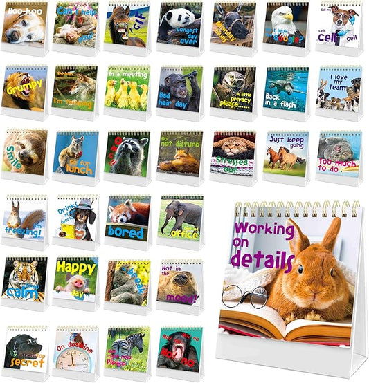 40 Pages Funny Desk Sign, 34 Different Fun and Flip-Over Messages plus 6 Erasable Blank Pages, Funny Desktop Flip Book for Office Gifts Desk Accessories (Animal Design)