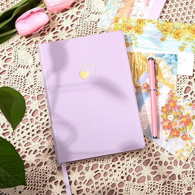 CAGIE Lined Journal Notebook for Women and Girls 256 Pages Cute Diary with Heart-Shaped Leather Journals for Writing A5 Soft Cover Notebooks for Work School (02 Purple, A5)