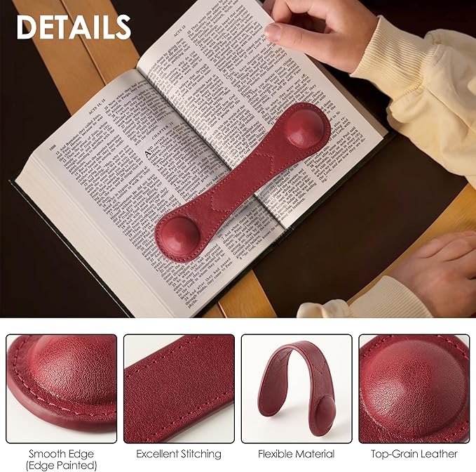 KINIVA Leather Weighted Bookmarks Book Weight Page Holder for Reading,Book Open Holder for Kids Adult,Gifts for Reader (Red)