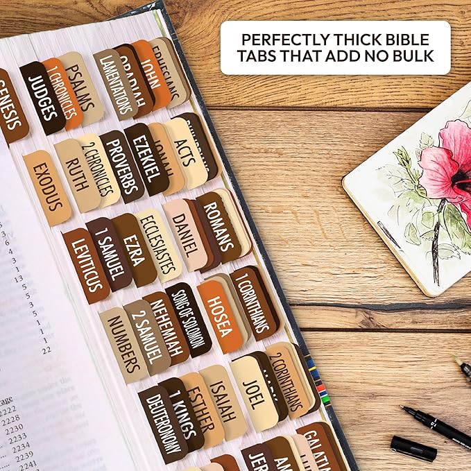 Brown Bible Tabs, 90 Large Print Bible Index Tabs for Study Bible, Laminated Easy-to-Read Label, Christian Gift for Women, Men, Kids