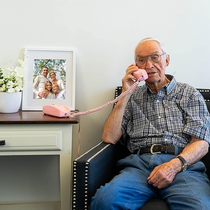 iSoHo Phones -Hearing Device-Friendly Phone – Gentle on Aching Hands, Easy-to-Press Buttons, Wall-Mountable, Custom Ringtone/Volume, Adjustable Ringer & Call Waiting with Lighted Keypad, Ladies Pink