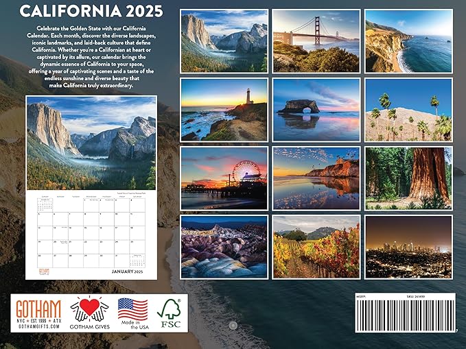 California Calendar 2025 Monthly Wall Calender 12 Month | American Made In The USA