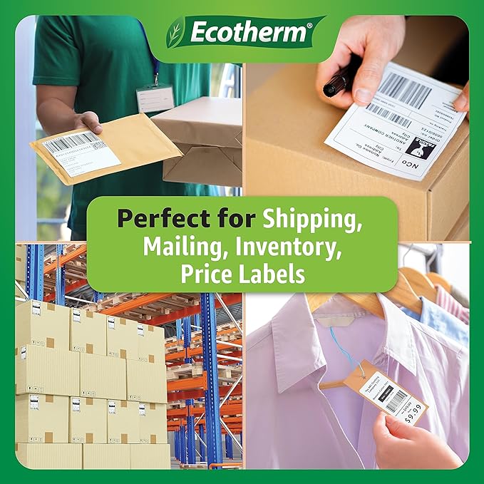 4" x 1" Thermal Labels | 4 Rolls | 5360 Labels | fits Zebra, Munbyn, Rollo, Godex, Arkscan, iDPRT, Offnova Thermal Label Printers and More | Blank White Adhesive Stickers by Ecotherm