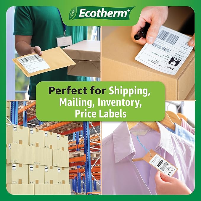 2.25" x .75" Thermal Labels | 6 Rolls | 19890 Labels | fits Zebra, Munbyn, Rollo, Godex, Arkscan, iDPRT, Offnova Thermal Label Printers and More | Blank White Adhesive Stickers by Ecotherm