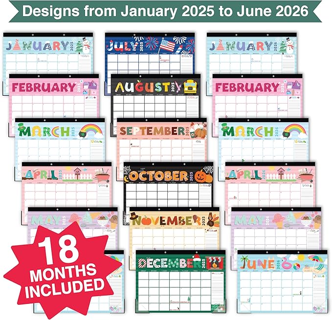 Hadley Designs Large Desk Calendar 2025-2026 - 18-Month Desktop Calendar 2025 for Organized Planning, 17" x 11" 2025 Desk Calendar for Home, School and Office (Doodle)