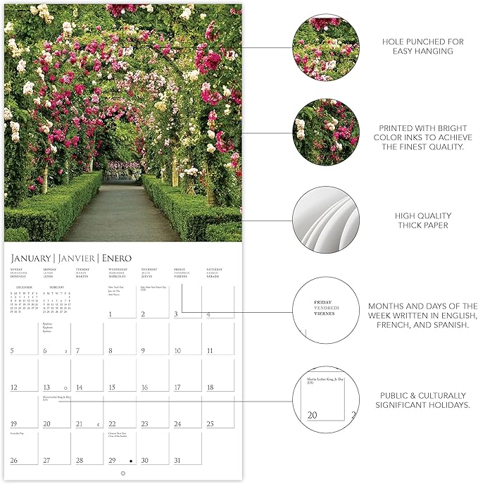 Graphique 2025 In the Garden Wall Calendar | 12” x 12” | Thick Paper | Home & Office Organizer | Large Monthly Grid | 3 Languages & Marked Holidays | 4 Month Preview Page for 2026