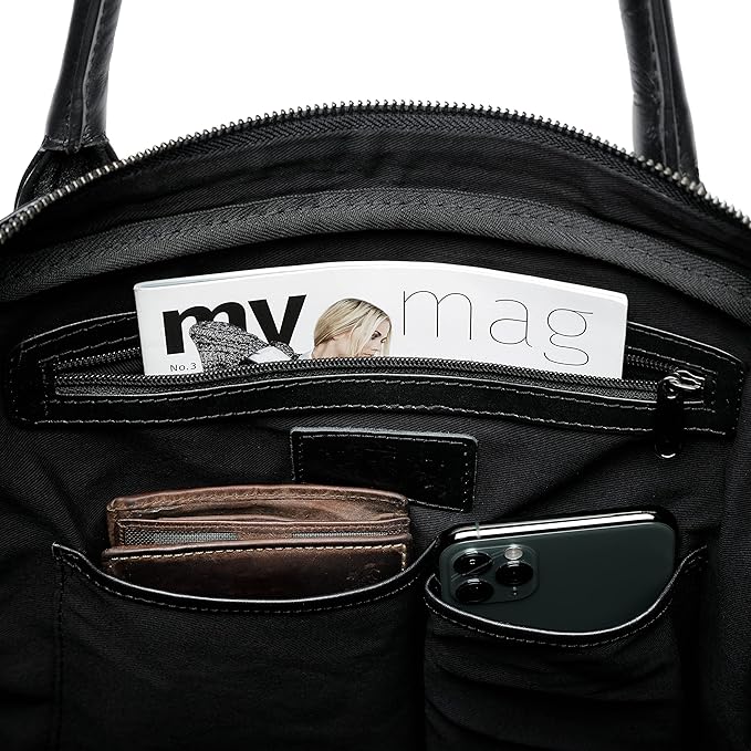 SID & VAIN laptop bag BOSTON Large business office work bag laptop case real leather briefcase leather bag Unisex black