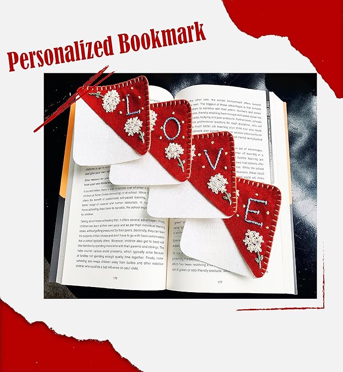 Personalized Hand Embroidered Corner Bookmark, Bookmarks for Women, Personalized Bookmark for Books, Cute Flower Book Mark, Hand Stitch Gift for Women for Book Lovers by HNQCPCVU (U, RED)