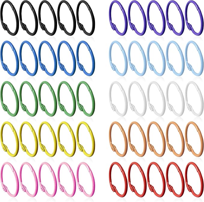 Keychains or Key Rings, 1 1/5" Loose Leaf Binder Rings for Key Chains, Open Card Rings, Clip Rings for Book Rings, School, Home or Office (50Pack)