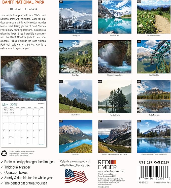 RED EMBER Banff National Park 2025 Wall Calendar 12 Month | 12" x 24" Open | Thick & Sturdy Paper | Giftable | Calendar 2025