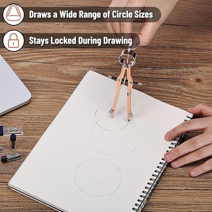 Mr. Pen Professional Geometry Compass - Rose Gold, Metal with Lock, Drawing & Drafting Compass - Extra Leads Included