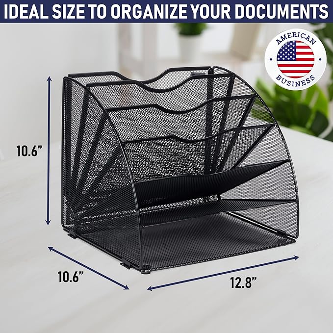 Dasher Products Fan Shaped Office Desk Organizers, 6 Compartments for Storage and Filing of Paper, Bills, Letters, Folders, Binders, Office Supplies. Multi-Functional Desk Organizers and Accessories